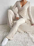 Surplice Long Sleeve Top and Pants Set