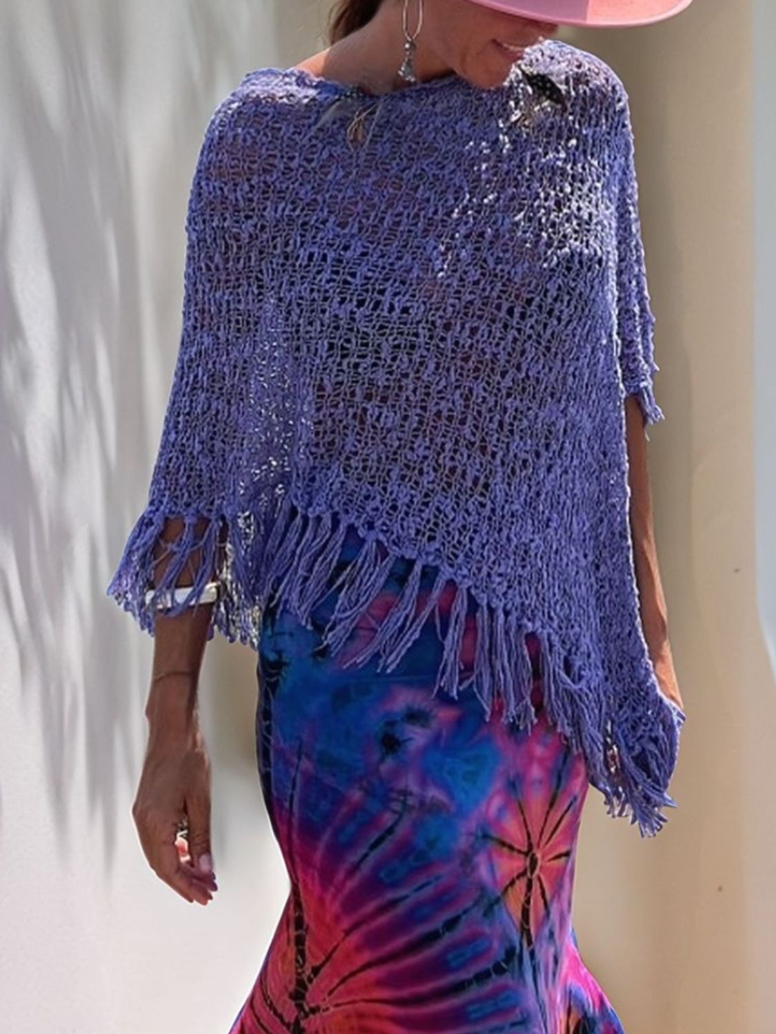 Tassel Boat Neck Knit Shawl