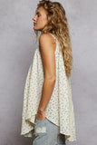 POL Floral Print Button-Front Lace Patchwork Tank Top