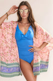 Davi & Dani Floral Printed Short Sleeve Loose Fit Kimono Cover Up