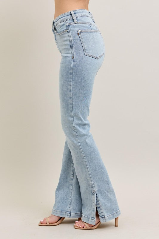 Judy Blue Full Size Tummy Control Vintage Wash Side Slit Slim Boot Jeans Plus Size