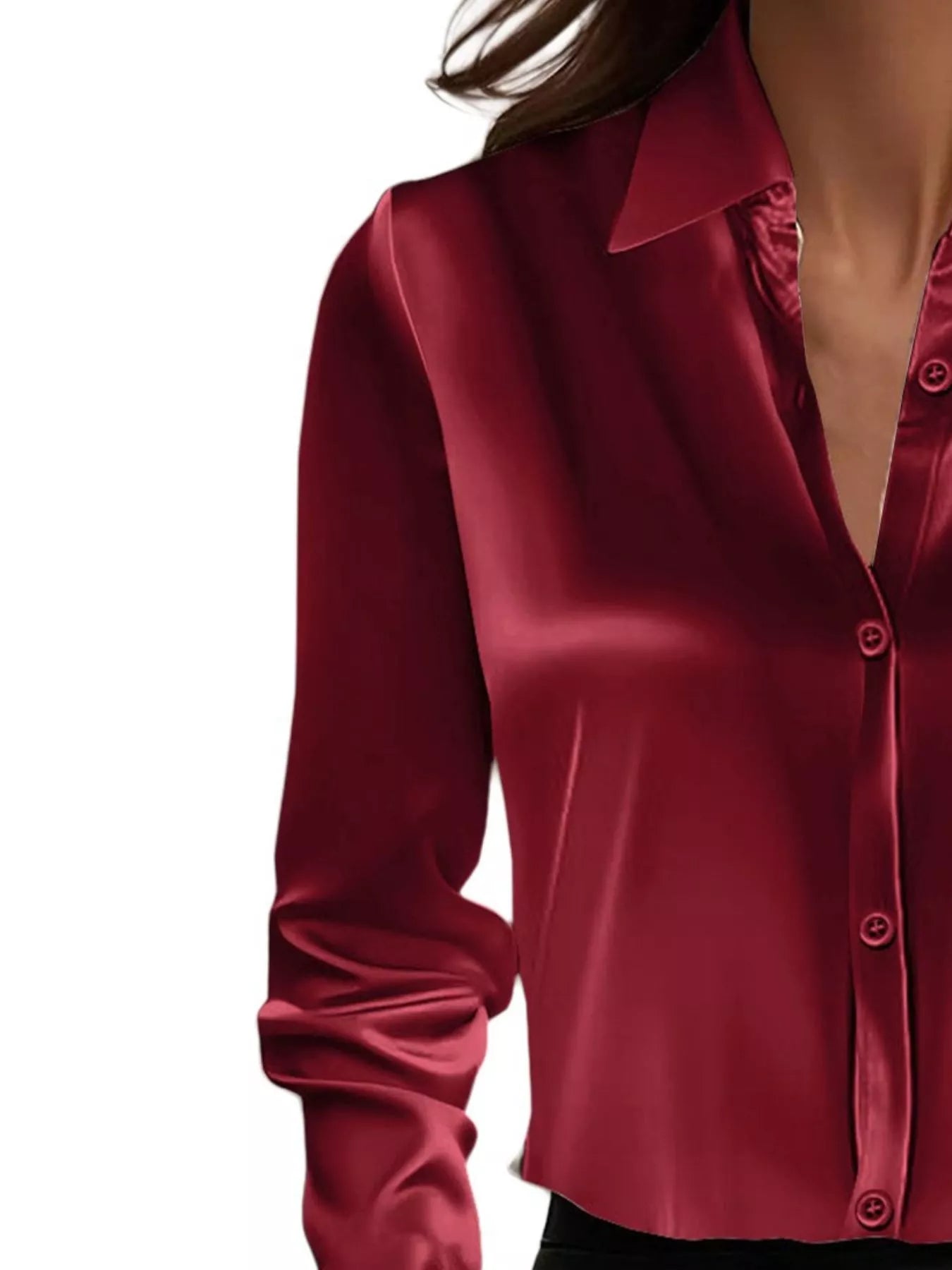 Red Button Down Long Sleeve Shirt with Collared Neck Plus Size.
