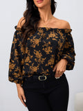 Printed Off-Shoulder Balloon Sleeve Blouse