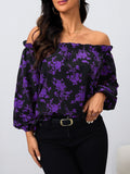 Printed Off-Shoulder Balloon Sleeve Blouse