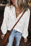 Eyelet V-Neck Long Sleeve Blouse