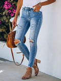 Distressed Frayed Hem Skinny Jeans