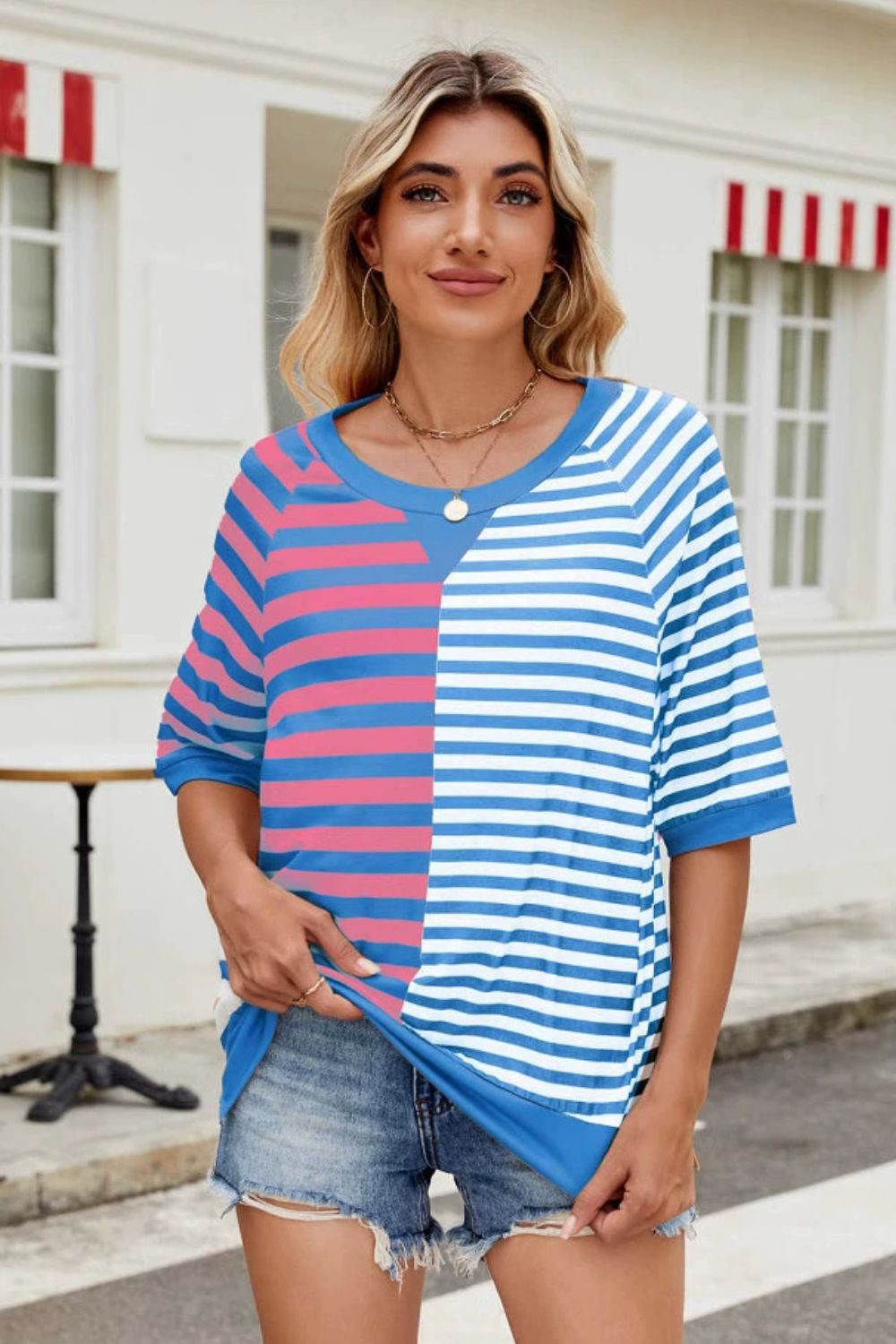 Striped Round Neck Half Sleeve T-Shirt