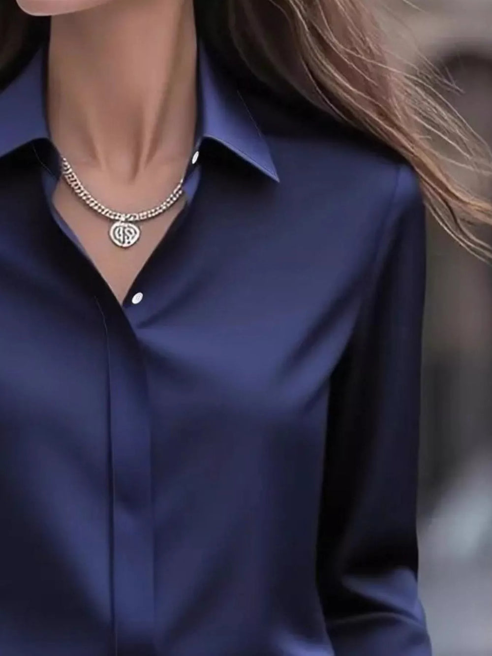 Button Down Collared Neck Long Sleeve Shirt