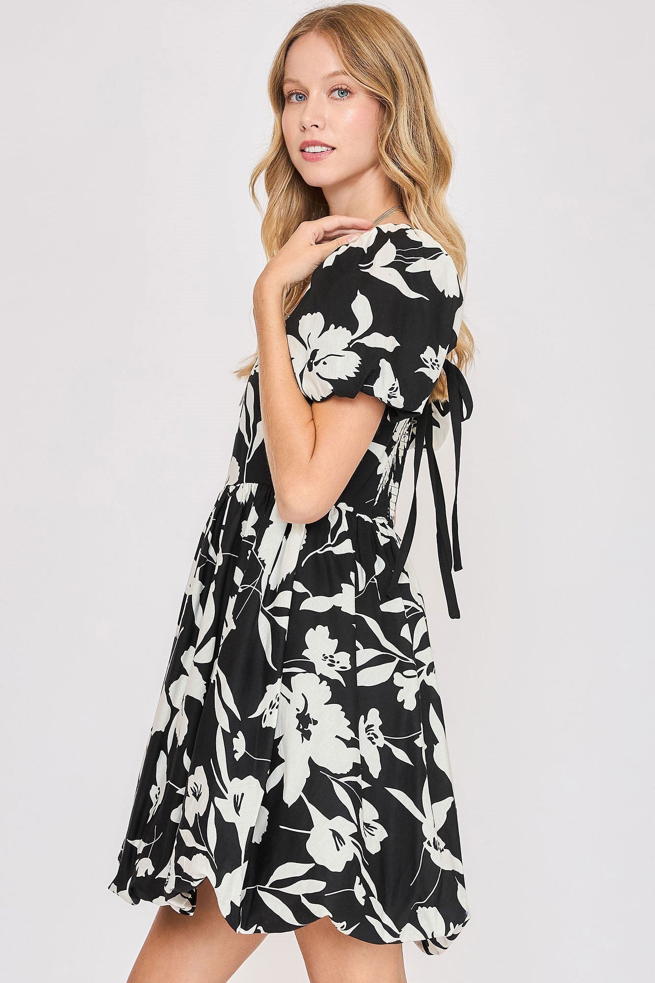 Umgee Full Size Two Tone Floral Print Babydoll Dress Plus Size