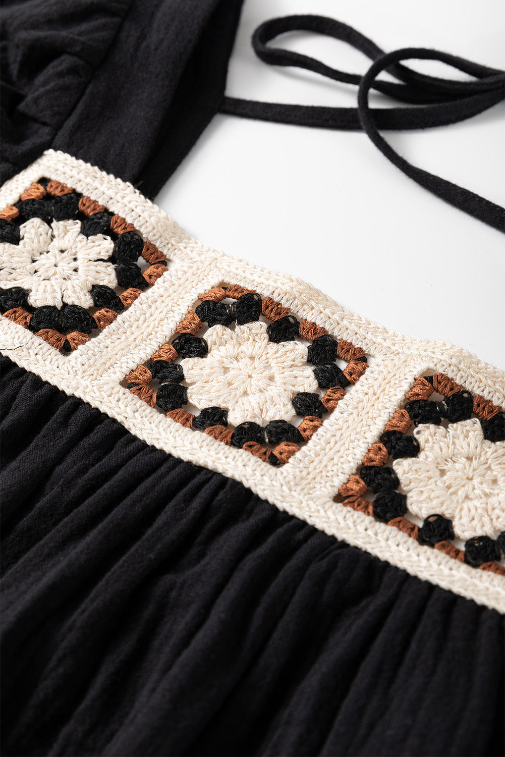 Flower Crochet Square Neck Puff Sleeve Blouse