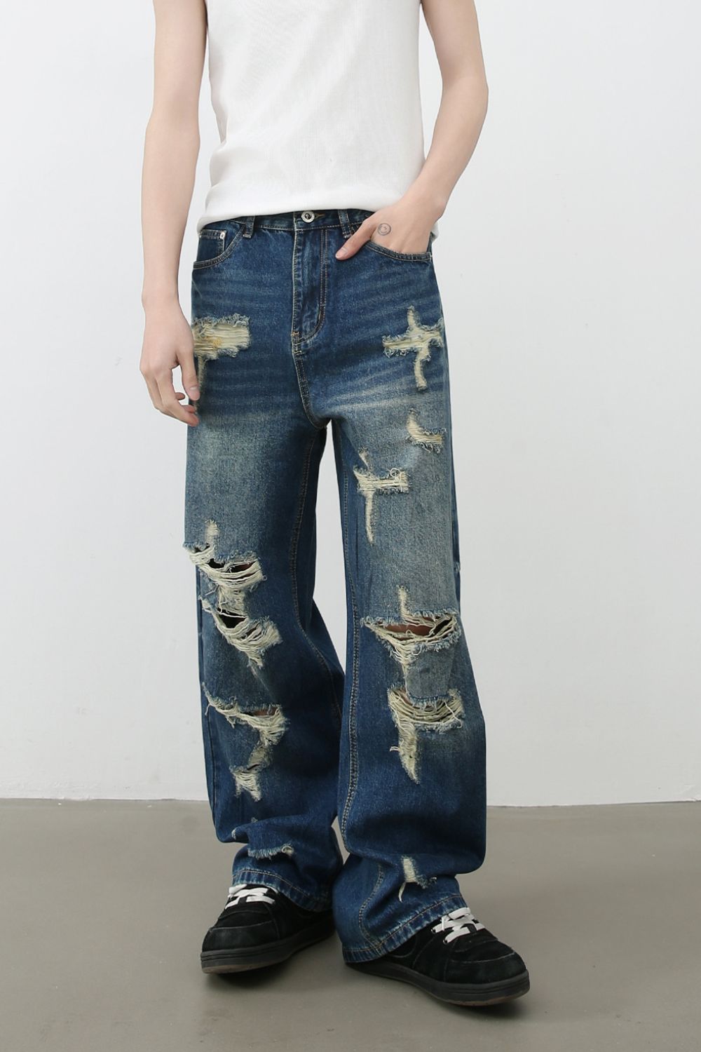 Men's Distressed Jeans with Pockets