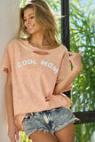 BiBi Washed Laser Cut Detail Cool Mom Print Top