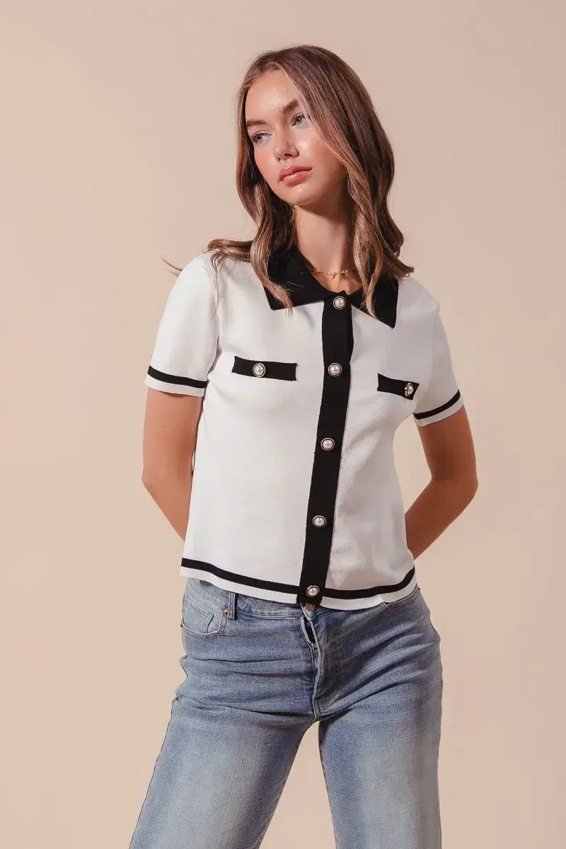 SO ME Button Down Knitted Sweater Shirt Top