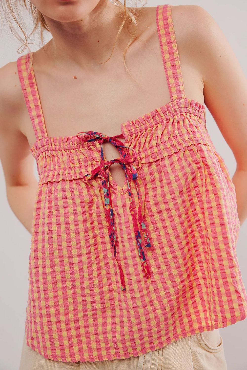 Tied Front Textured Square Neck Cami
