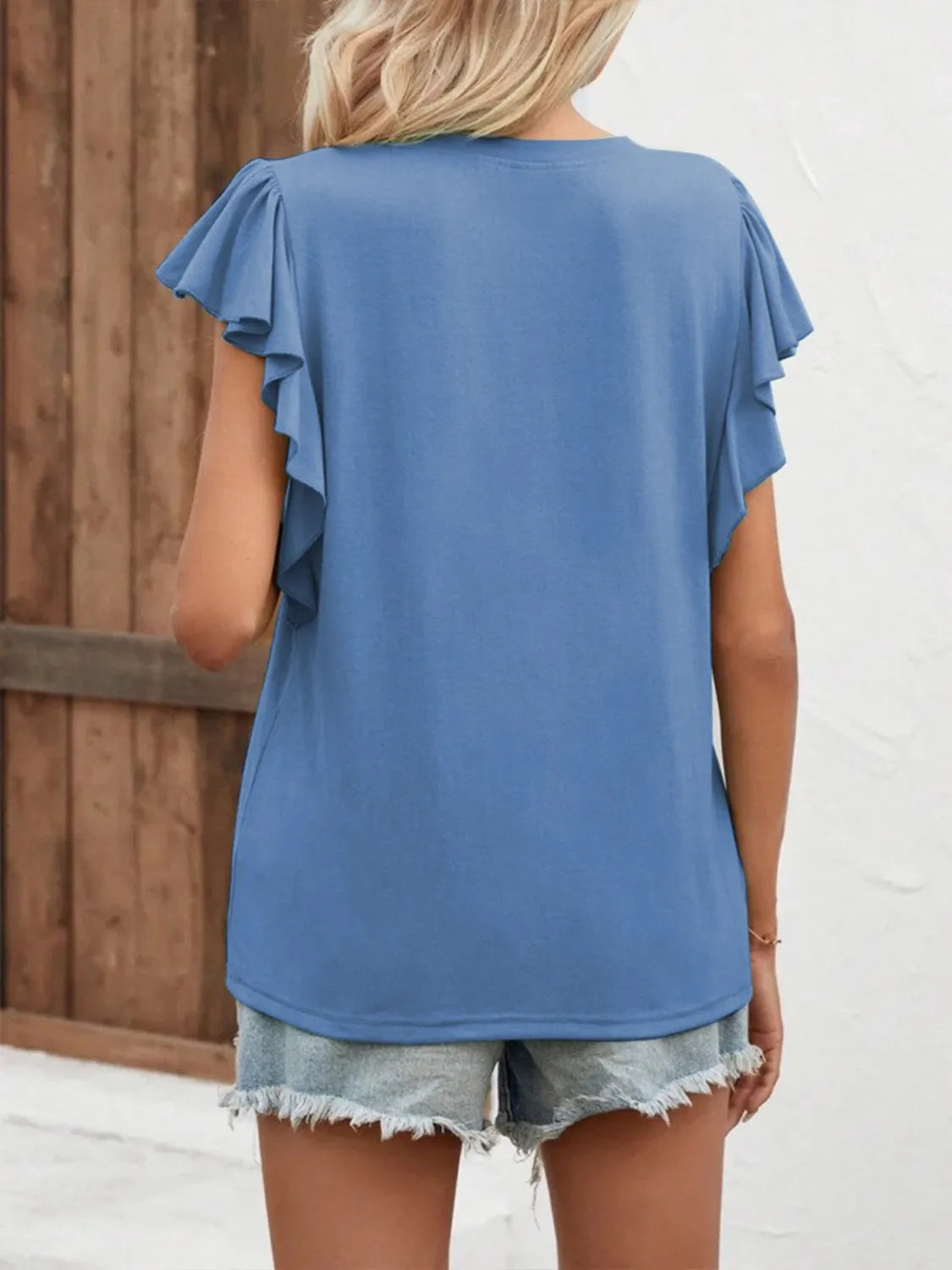 Full Size Ruffled Notched Cap Sleeve Blouse Plus Size