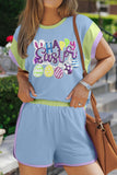 HAPPY EASTER Sequin Round Neck Top and Short Set