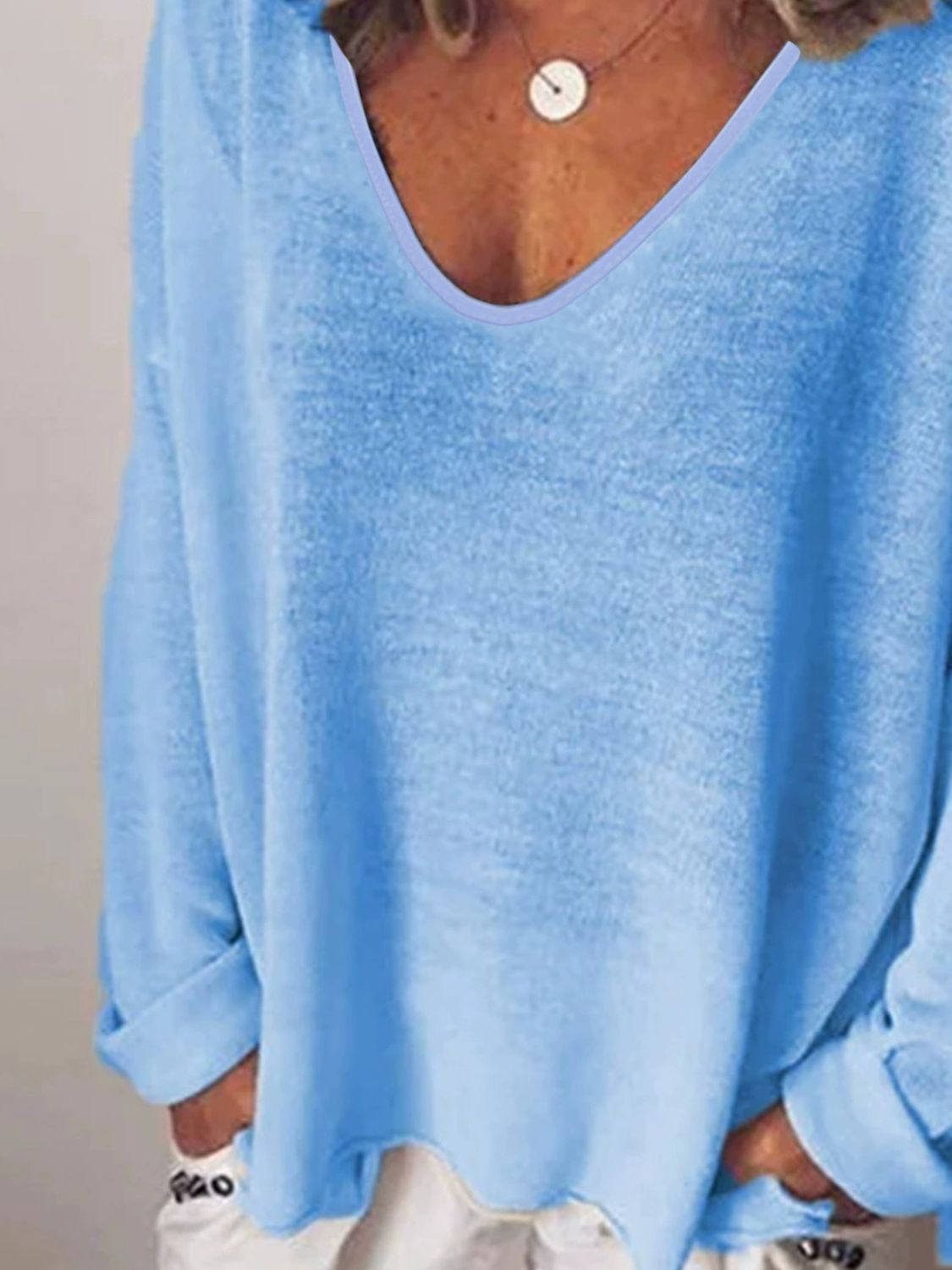 Full Size V-Neck Drop Shoulder Long Sleeve T-Shirt Plus Size