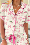 Printed Button Up Short Sleeve Top and Shorts Lounge Set