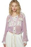 POL Vintage Washed Crochet Hoodie Jacket With Patchwork