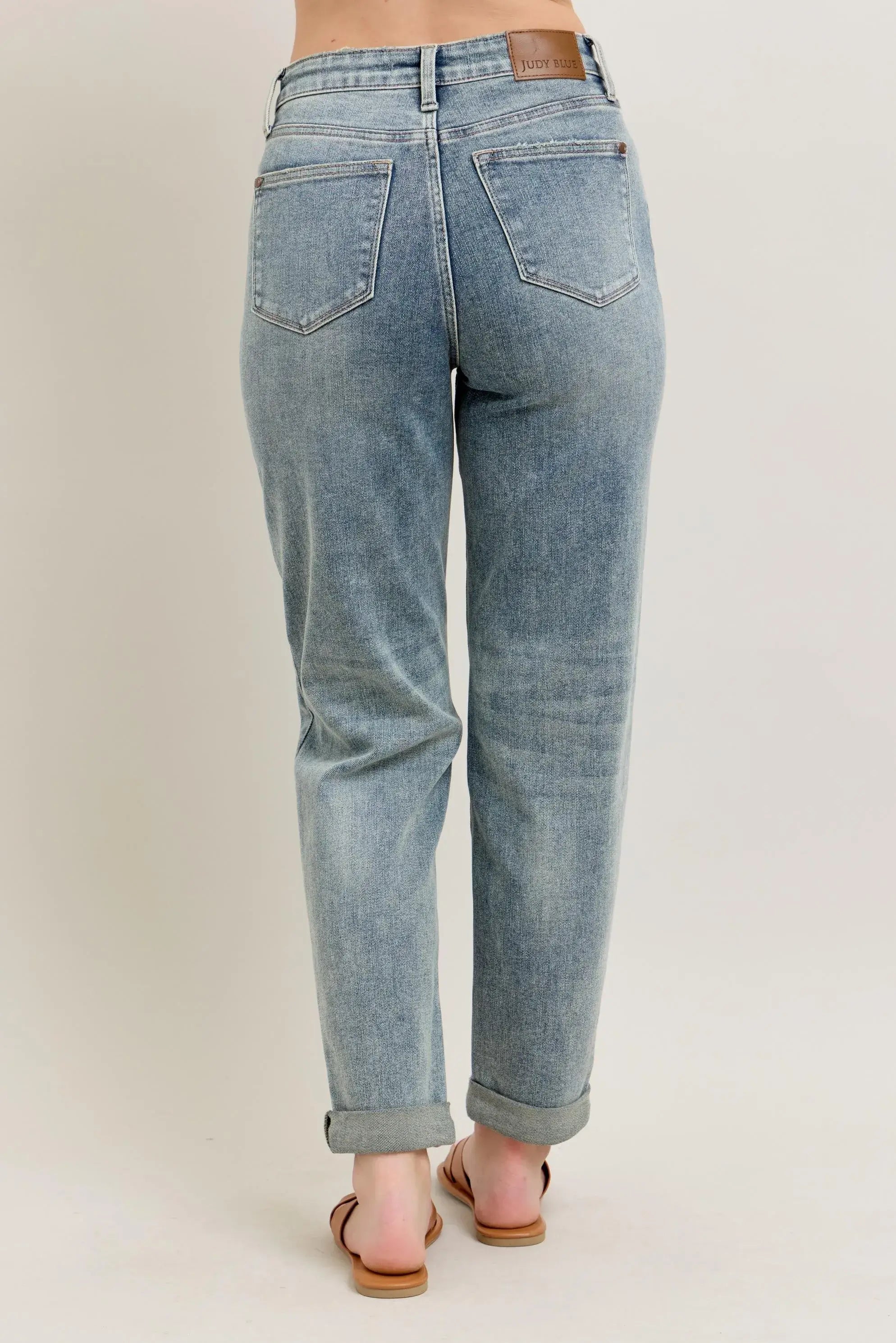 Judy Blue Full Size Hw Vintage Wash Double Roll Cuff Bf Jeans Plus Size