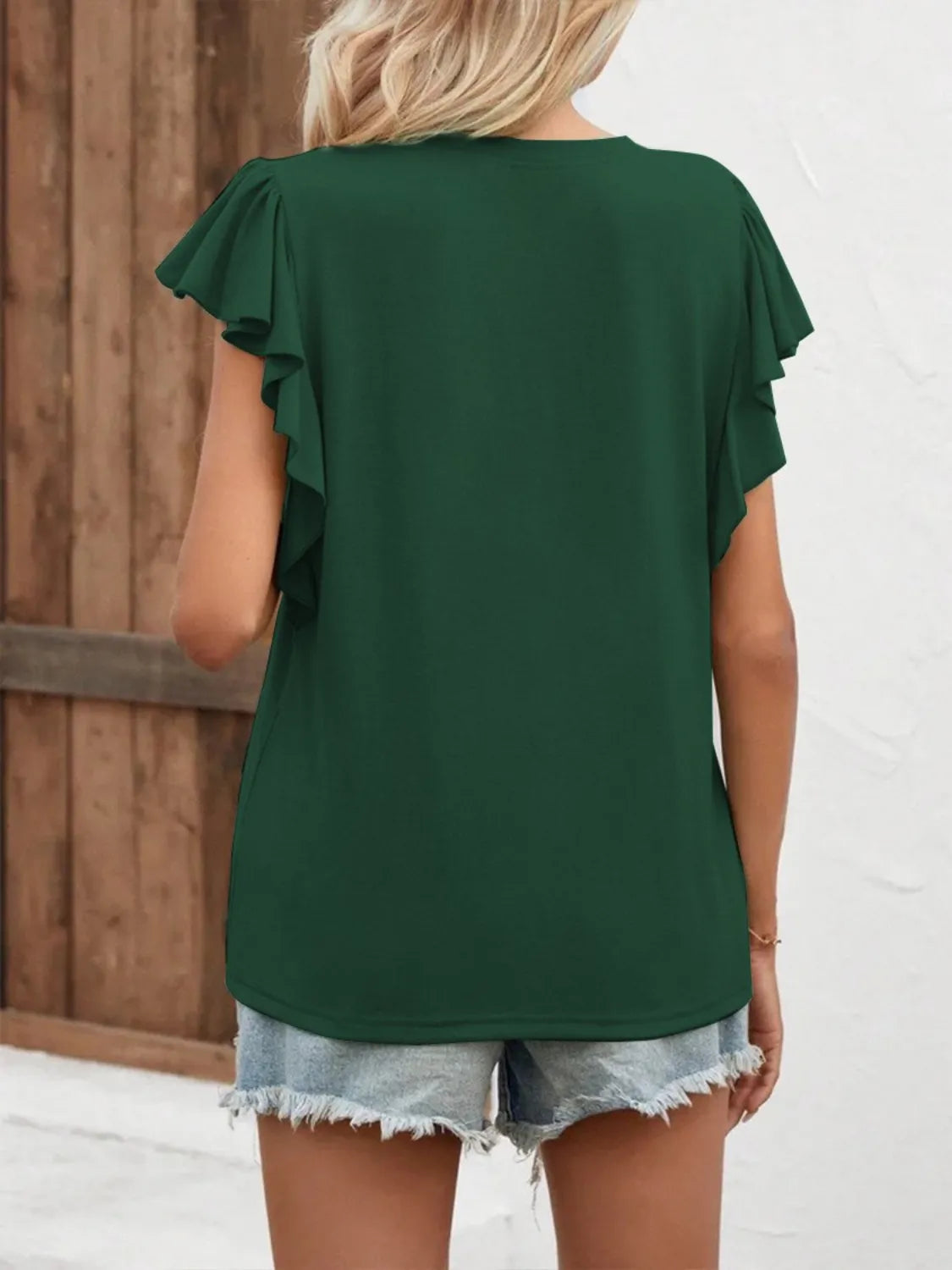Full Size Ruffled Notched Cap Sleeve Blouse Plus Size