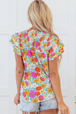 Floral Print Shirred Tiered Ruffled Sleeve Blouse