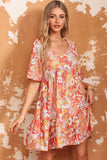 Floral Print V-Neck Short Sleeve Frill Trim Mini Dress