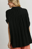 Umgee Full Size Textured Button Down Short Sleeve Shirt Plus Size