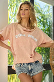 BiBi Washed Laser Cut Detail Cool Mom Print Top