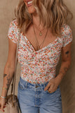 Printed Ruched Short Sleeve Bodysuit
