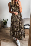 Side Slit Leopard Sleeveless Maxi Dress