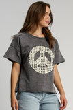 Umgee Full Size Mineral Wash T-Shirt with Lace Applique Plus Size