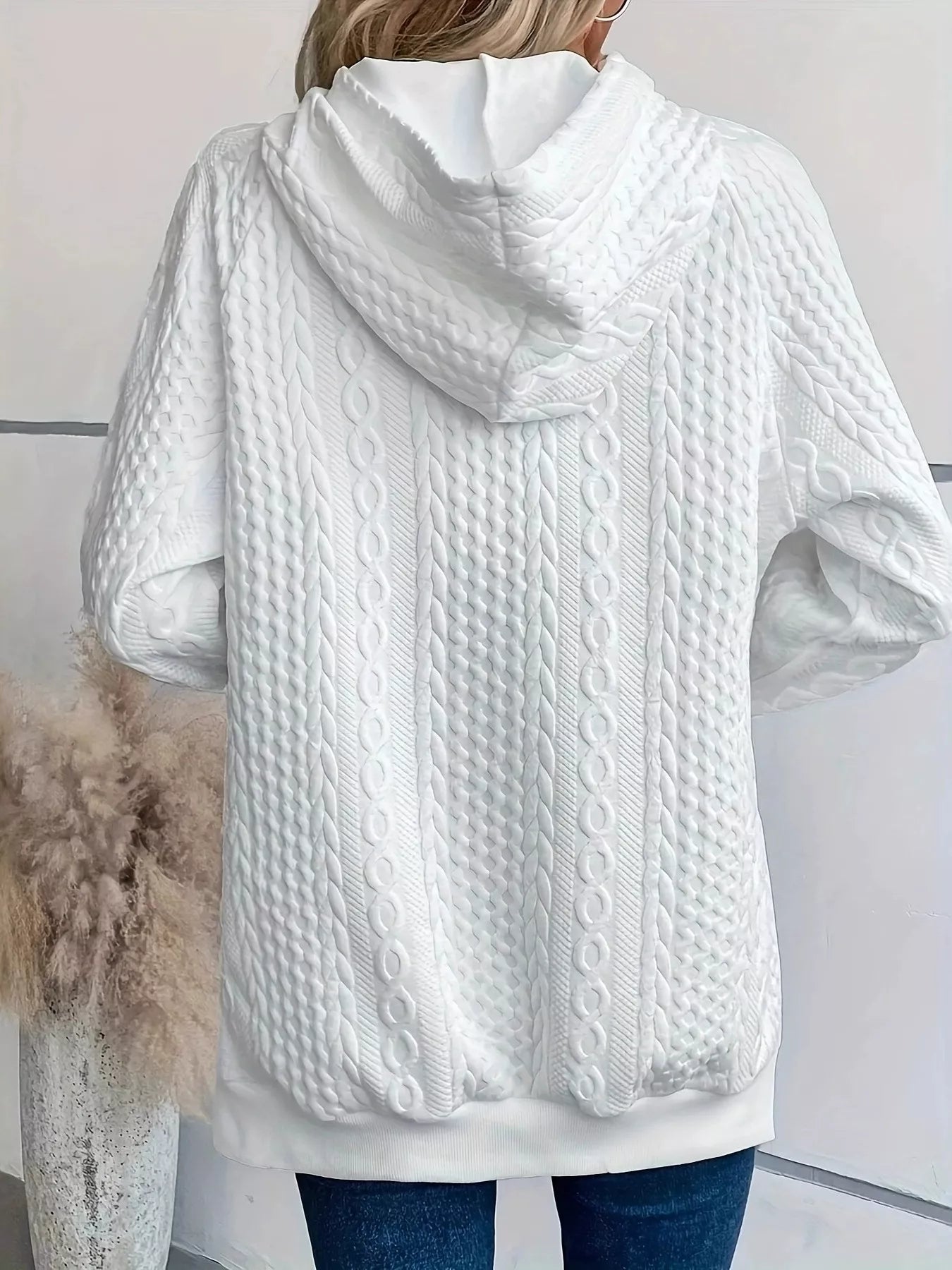 Cable Texture Hoodie with Side Button