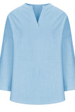 Solid Color Notched Long Sleeve Blouse
