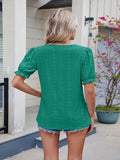 Eyelet Notched Short Sleeve Top
