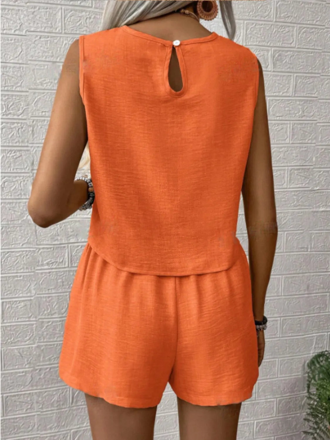 Round Neck Sleeveless Top and Shorts Set