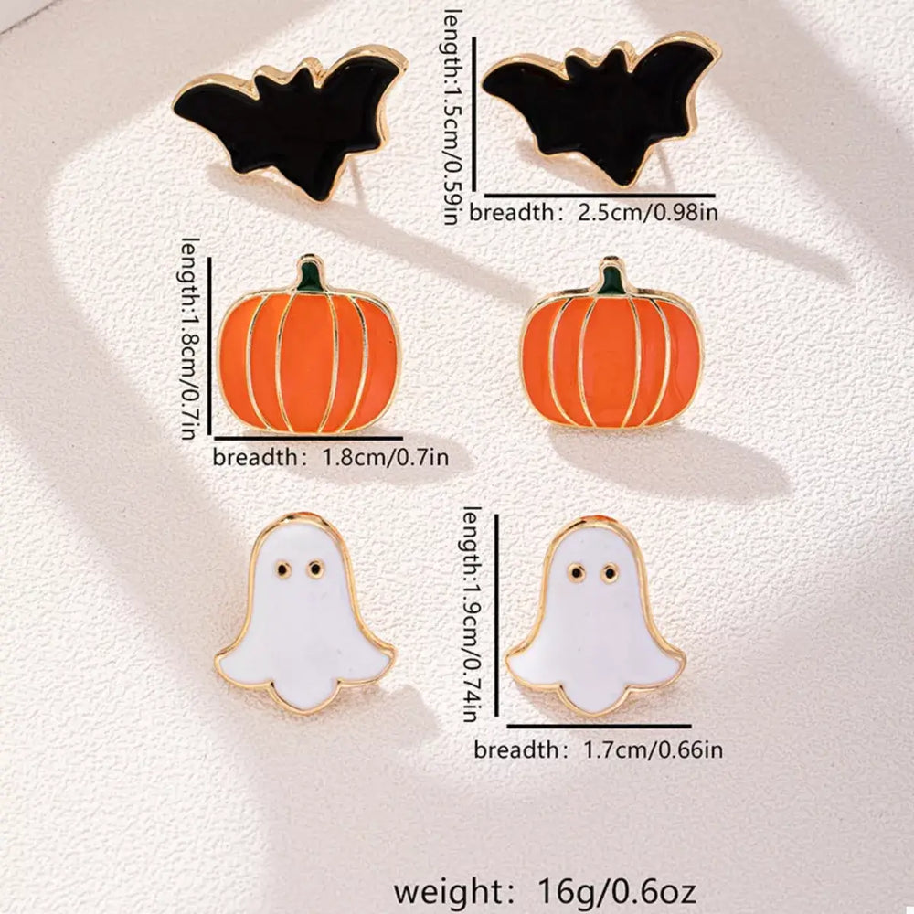 3-Pair Halloween Stud Earrings