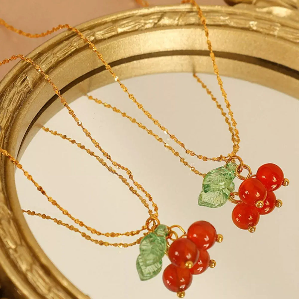 Agate Cherry Pendant Necklace