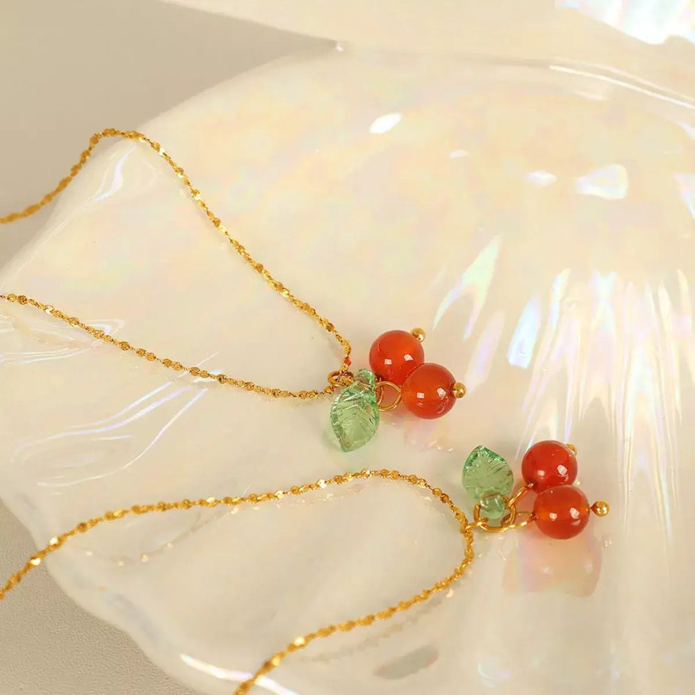 Agate Cherry Pendant Necklace