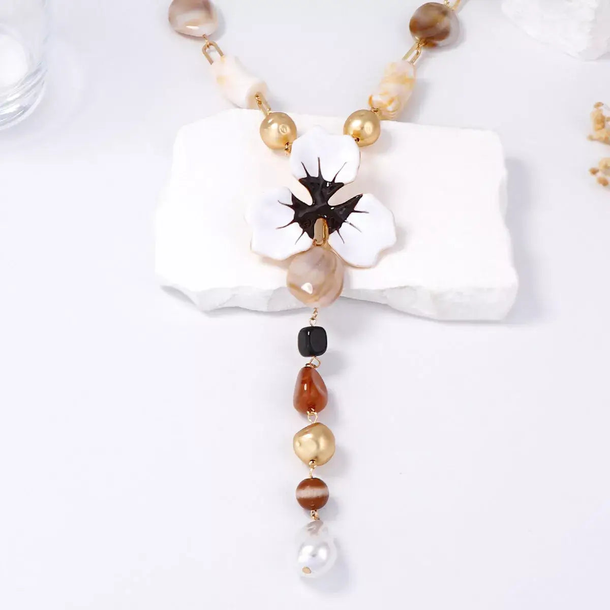 Alloy Dripping Oil Flower Resin Y-Shaped Necklace