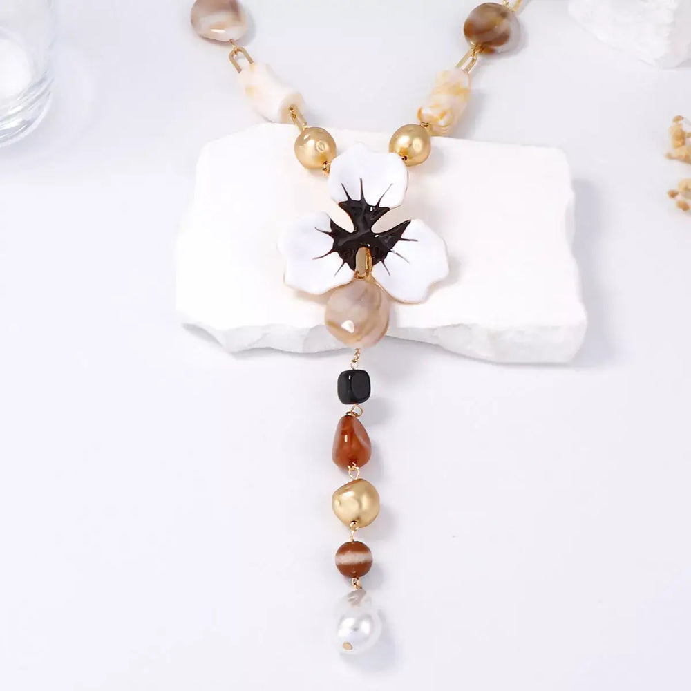 Alloy Dripping Oil Flower Resin Y-Shaped Necklace