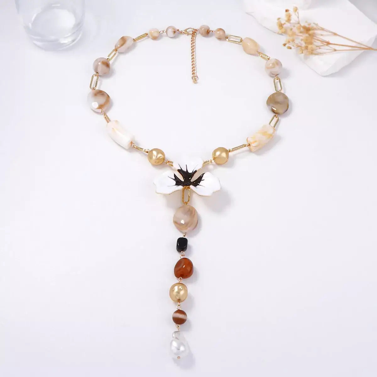 Alloy Dripping Oil Flower Resin Y-Shaped Necklace