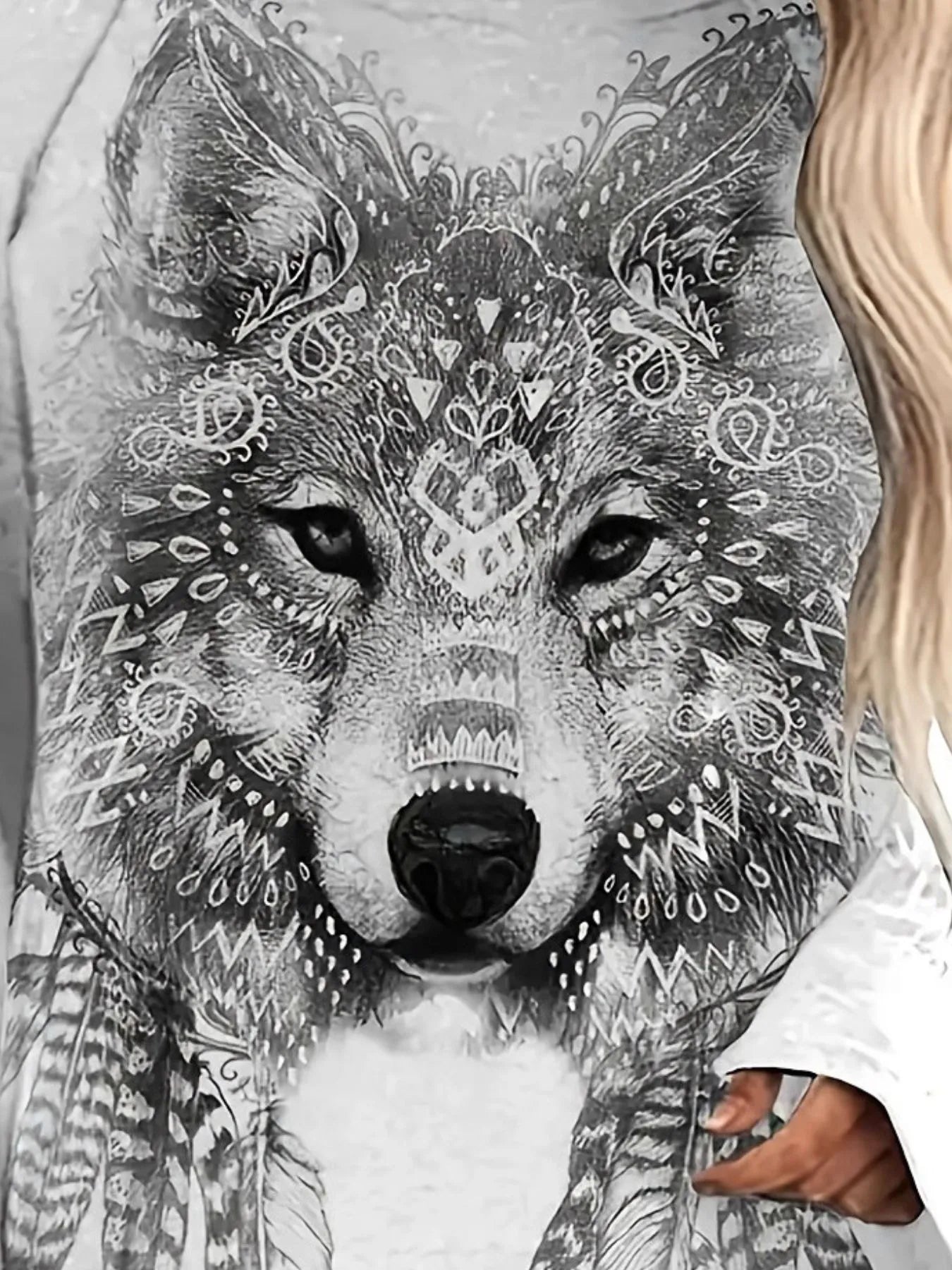 Bohemian Wolf Print Long Sleeve T-Shirt