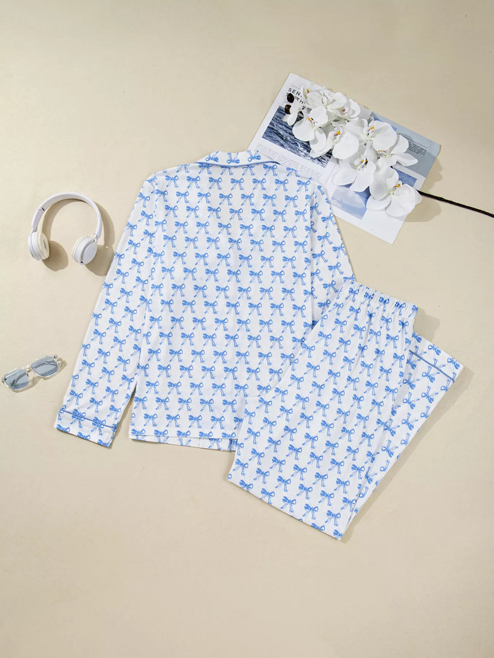 Bow Print Pajama Set – Long Sleeve Shirt & Pants | Felvior