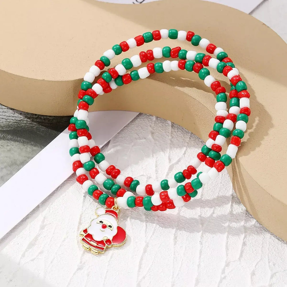 Christmas Beaded Necklace with Santa Charm