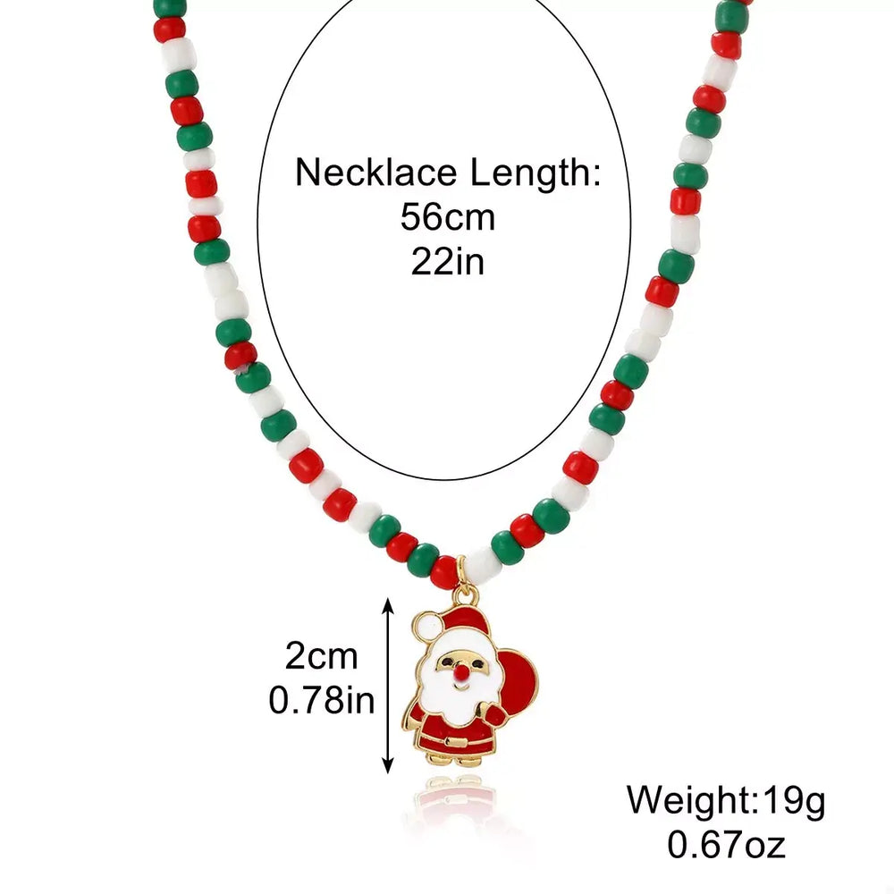 Christmas Beaded Necklace with Santa Charm