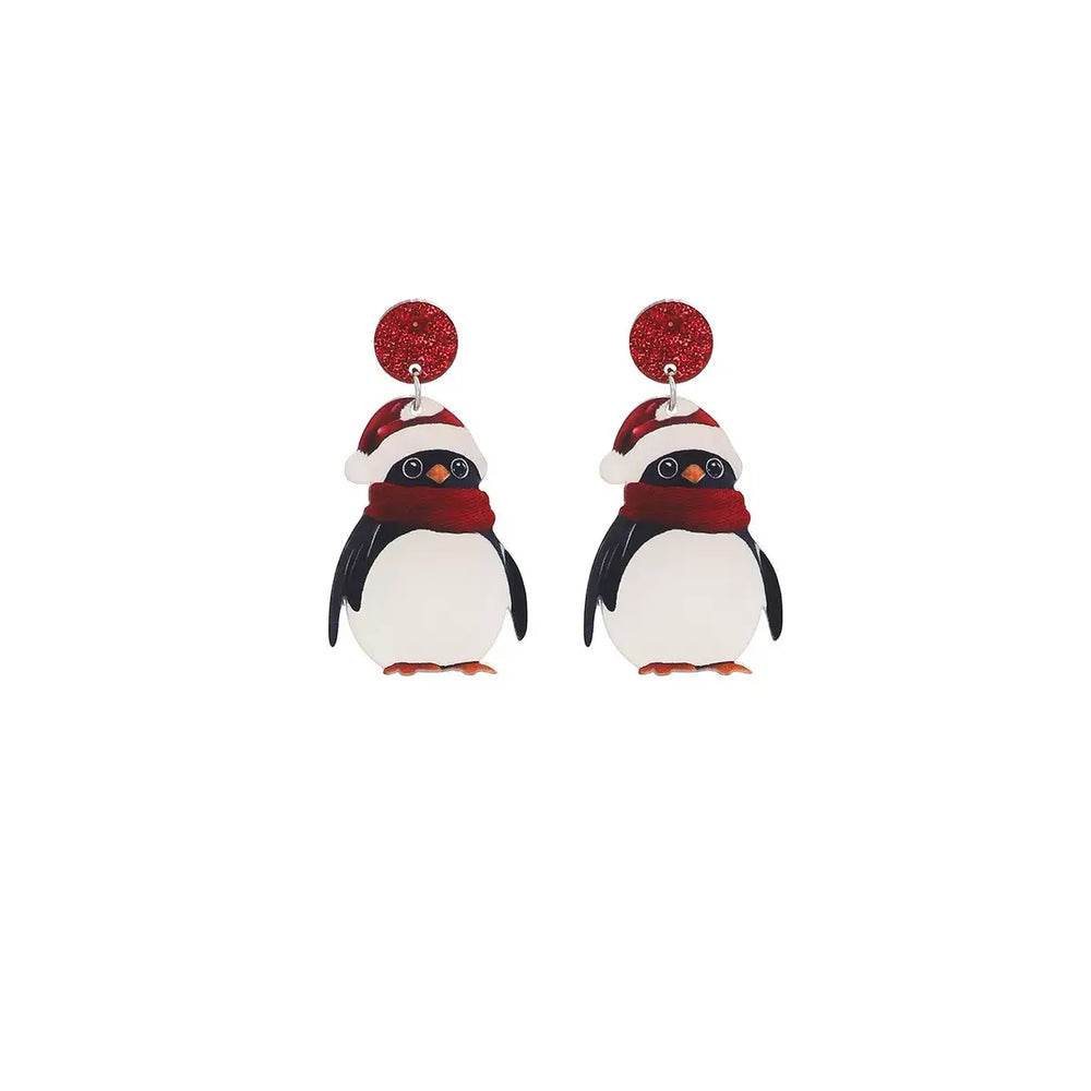 Christmas Penguin Santa Hat Holiday Earrings