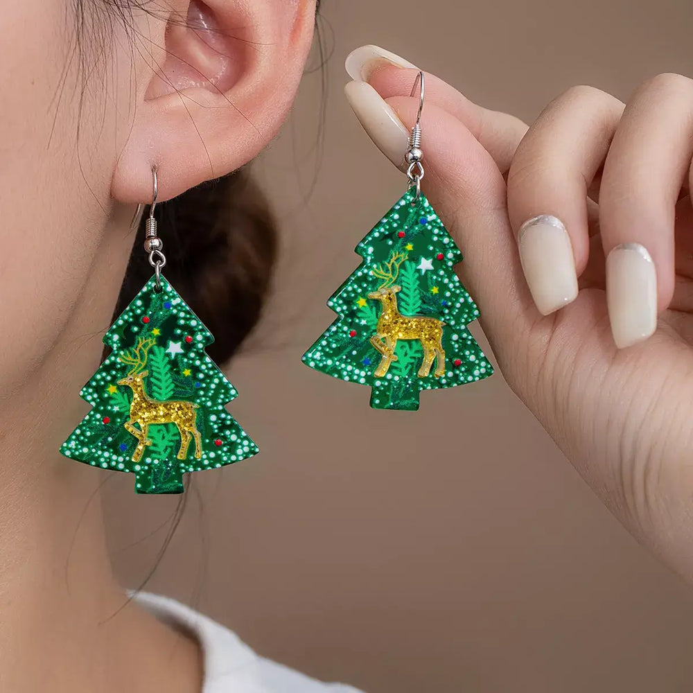 Christmas Tree Glitter Dangle Earrings