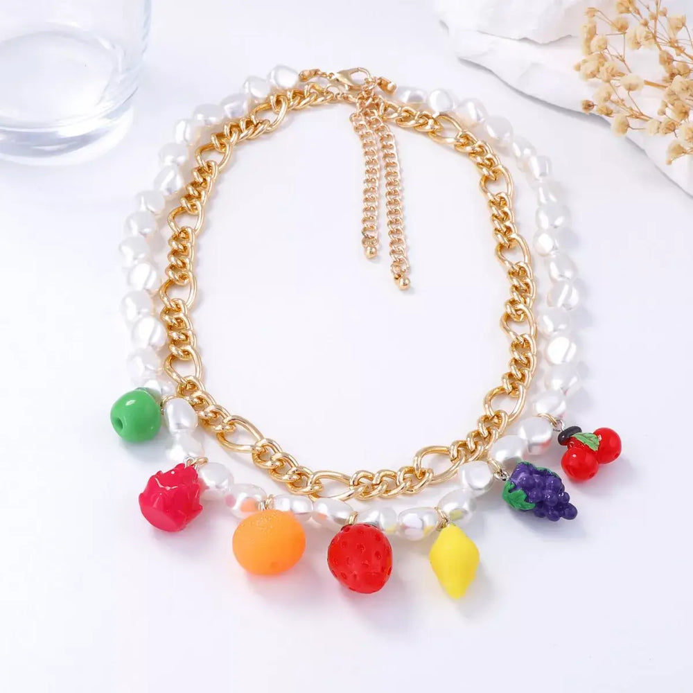 Colorful Charm Double Layered Necklace | 18K Gold