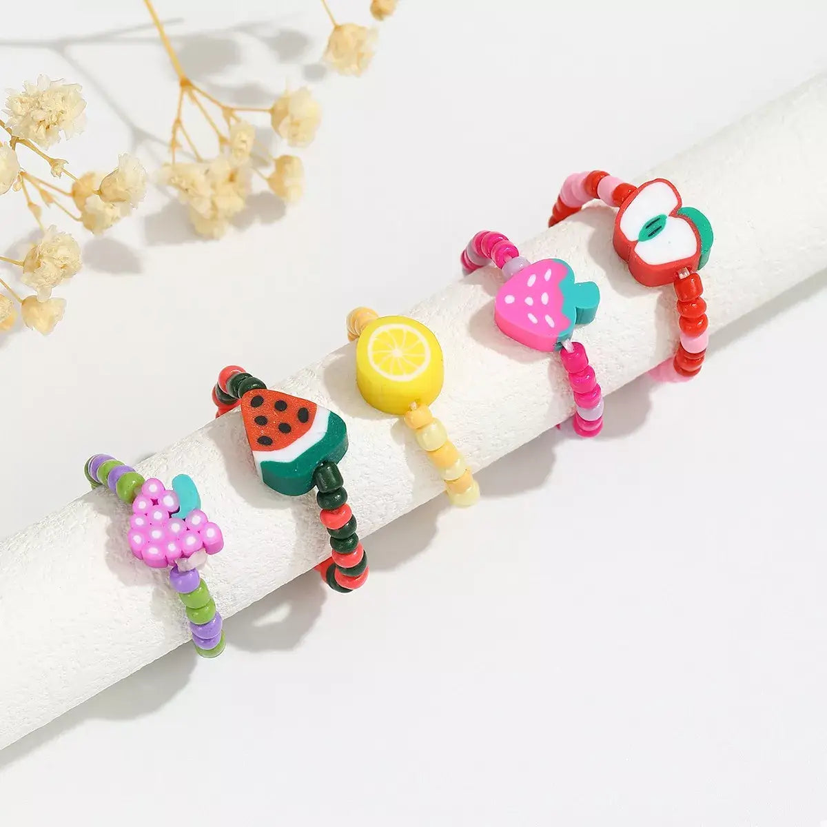 Colorful Fruit Charm Beaded Ring